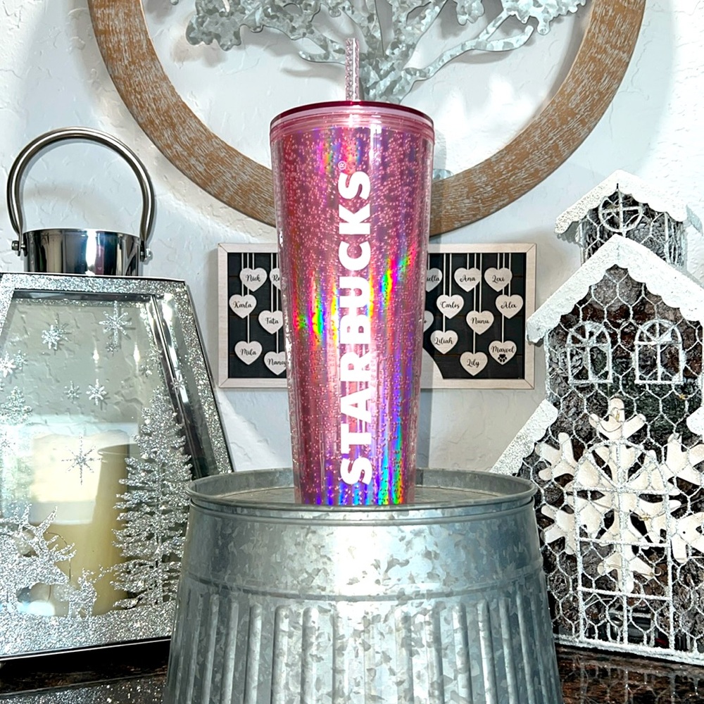 💗NEW🫧Starbucks 2023 Holiday Pink Holorgraphic Bubbleseed Tumbler